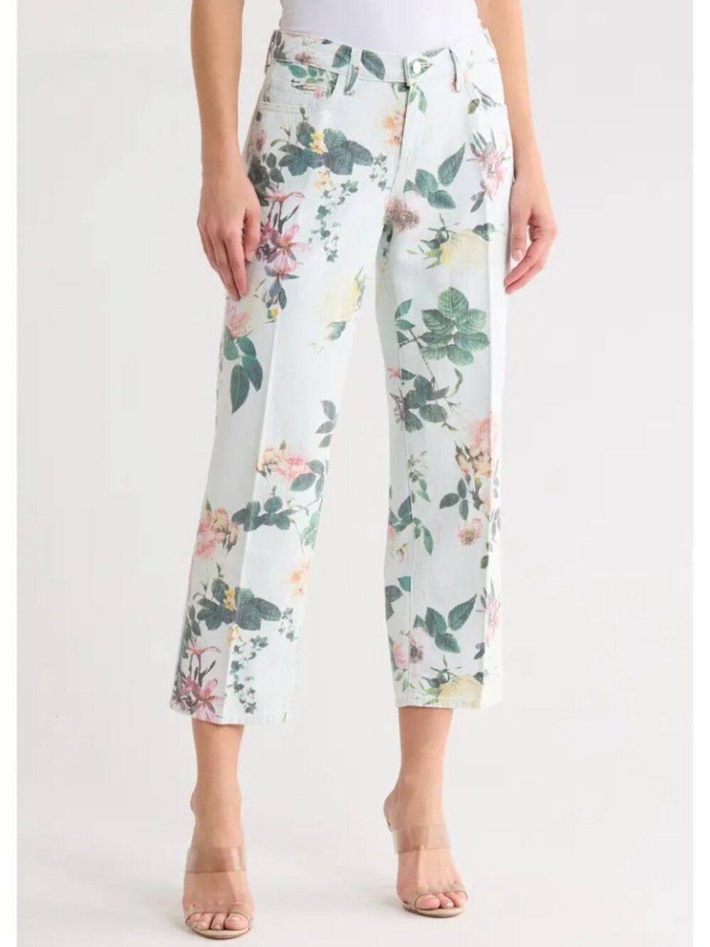L'AGENCE 'Blaine' Low-Rise Crop Stovepipe Jeans, Floral Bleach Multi